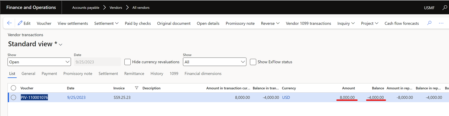 open vendor transactions window