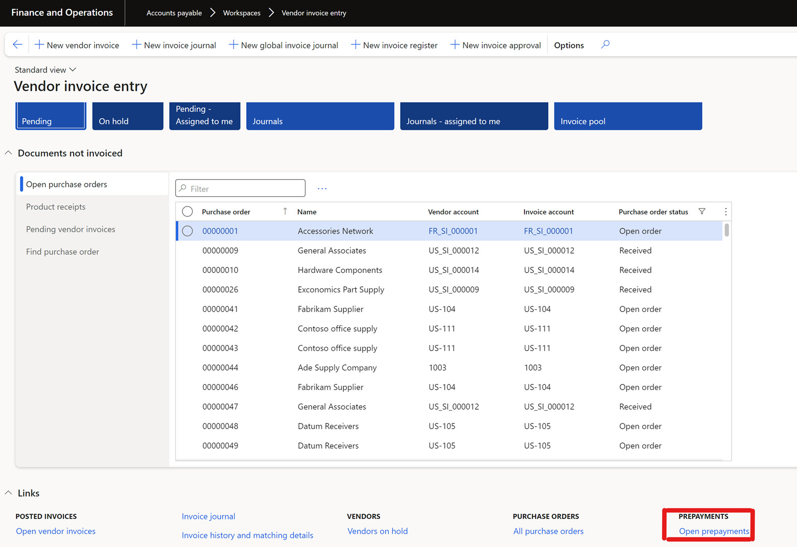 vendor invoice entry