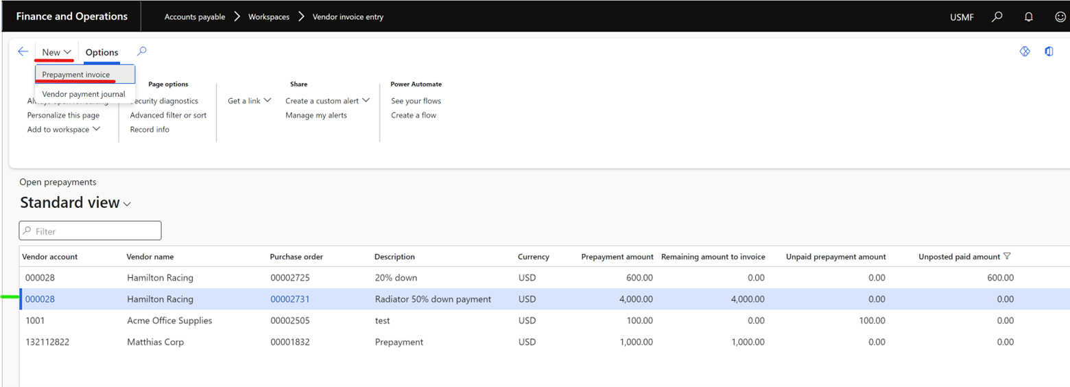 prepayment invoice