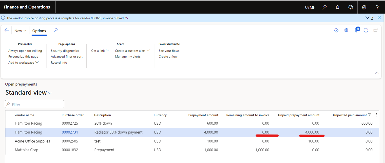 Options in open prepayments