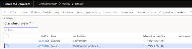 batch jobs standard view