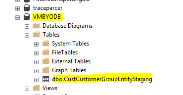 staging table in D365 FSCM BYODB