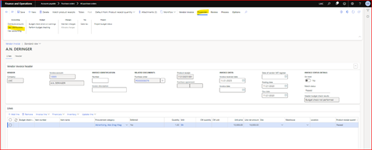 Purchase Order Invoice from Deferral menu