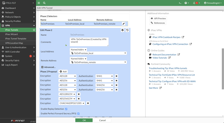 edit VPN tunnel in Fortigate