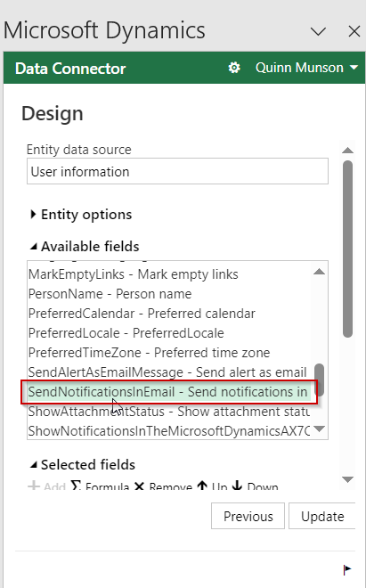 Dynamics Data Connector - select send notifications in email