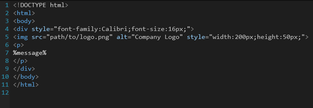 HTML code for template setup