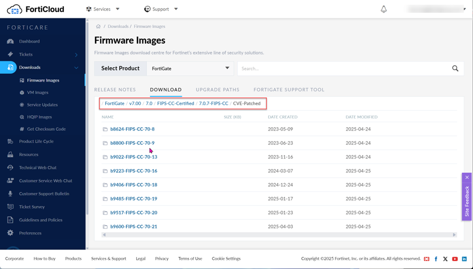 FortiCloud firmware images