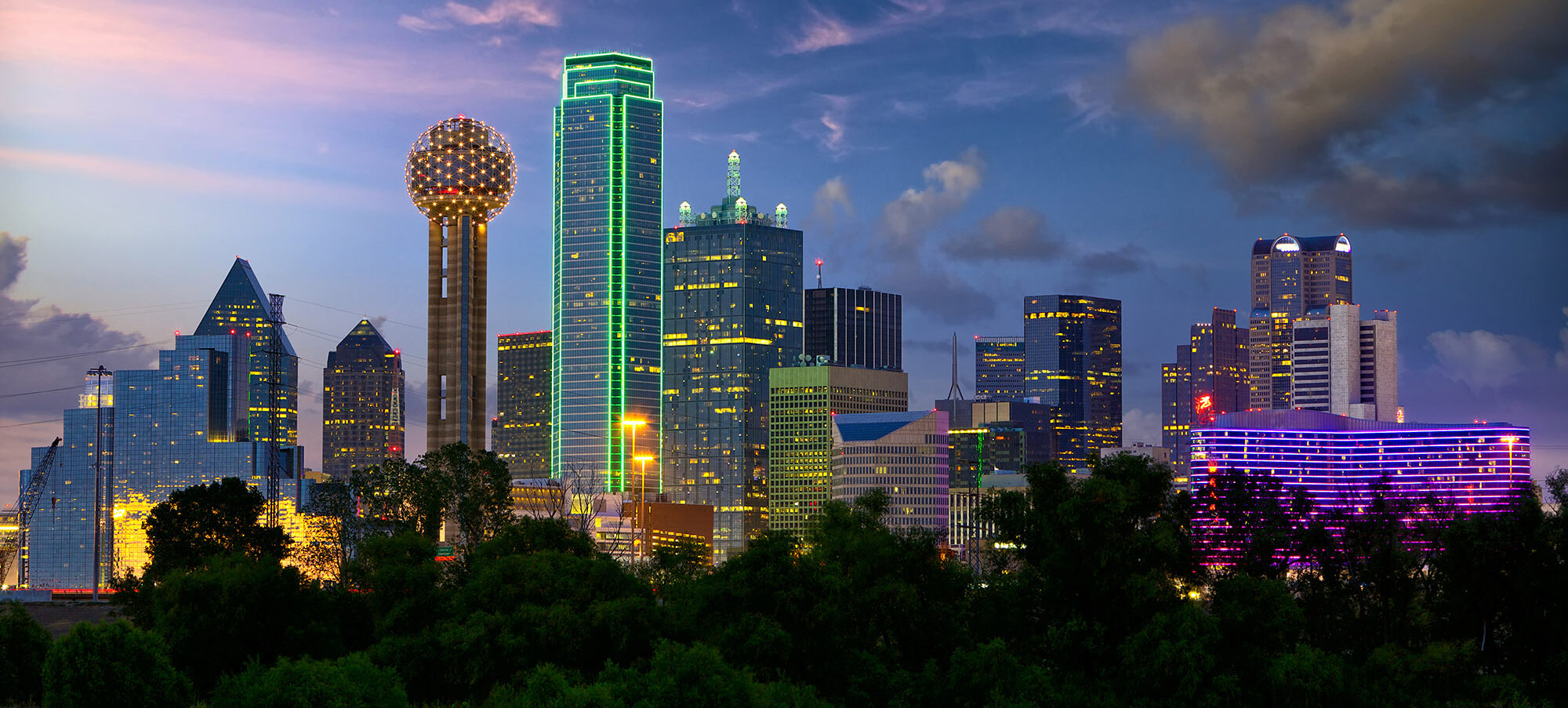Dallas City skyline at dusk, Texas, USA