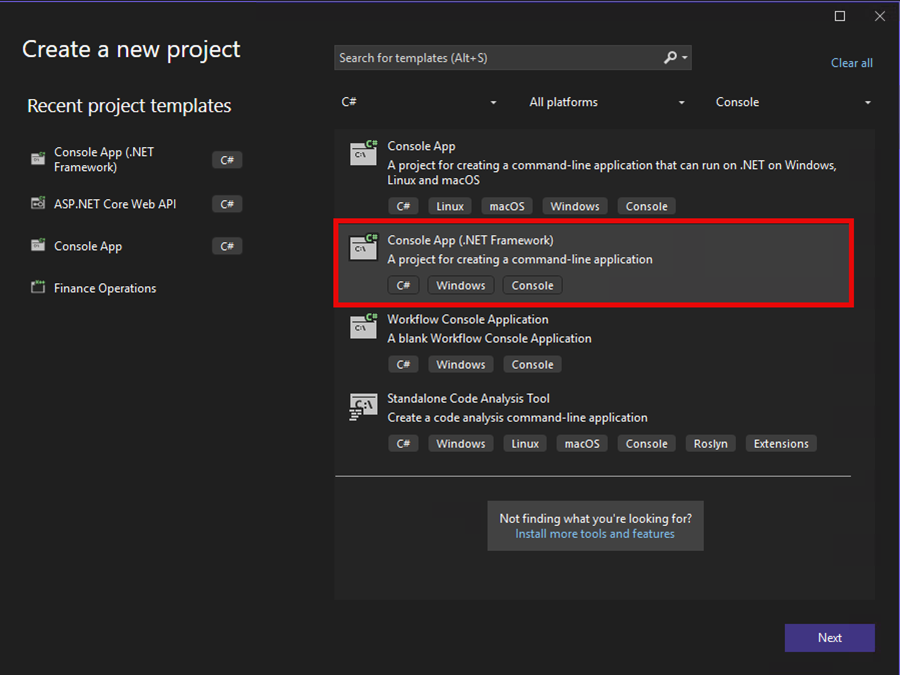 create a new Console App