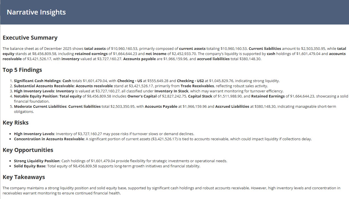Narrative Insights AI feature in NetSuite 2026.1