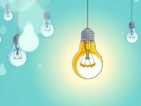 Idea concept, think different, light bulbs group vector illustration with single one is shining, creative inspiration, be special, leadership.